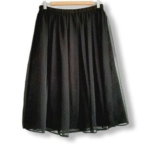 BANANA REPUBLIC Midi Skirt Elastic Waist Pull-On Layered Mesh Swiss Dot Sz S